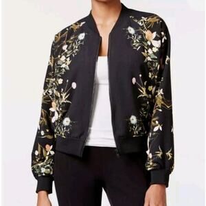 Rachel Roy Black Floral Print Zip Bromber Jacket Women's plus Size 3X *READ 3680